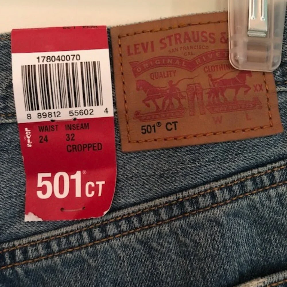 NWT Levi's 501 CT Denim Jeans Waist 24" Inseam 32" Cropped - Picture 14 of 15